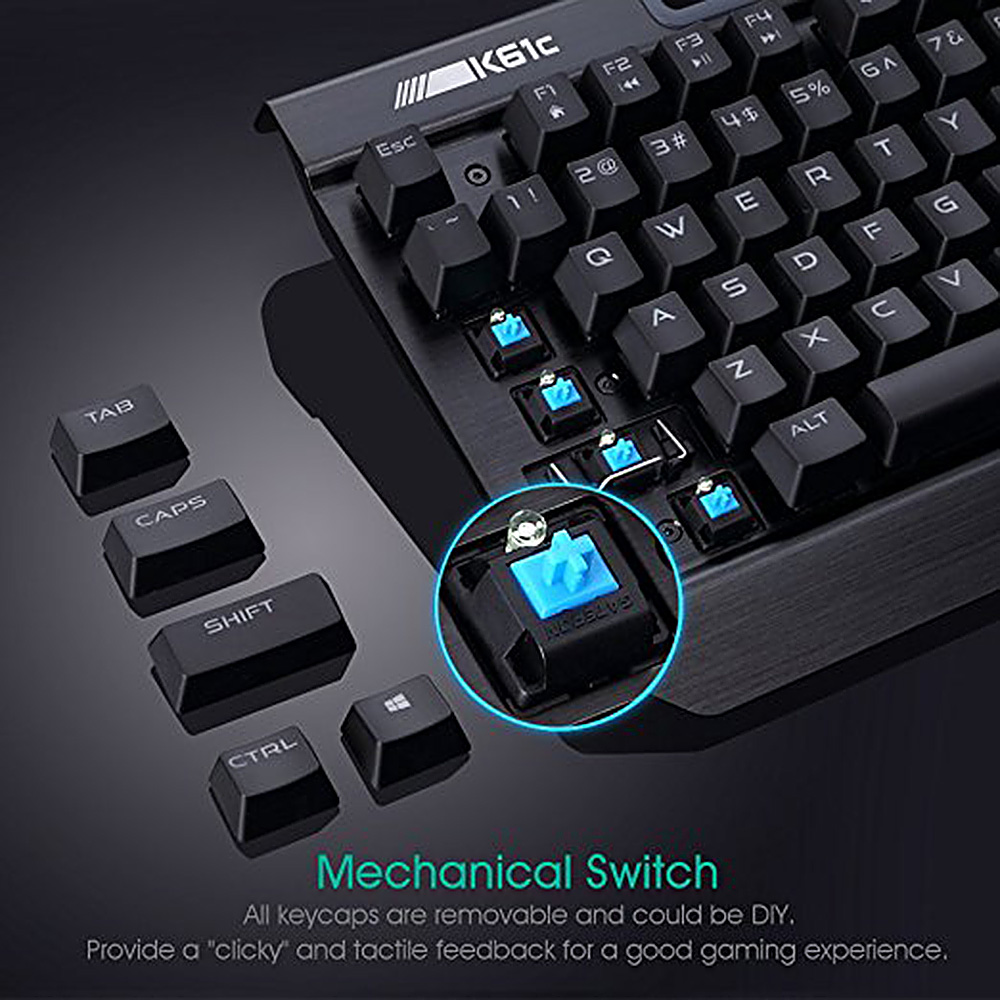 Rii K61C Wired Mechanical Gaming Keyboard 104 Keys Anti-ghosting PC Blue Switch With 3 Macro Keys Backlight - Black