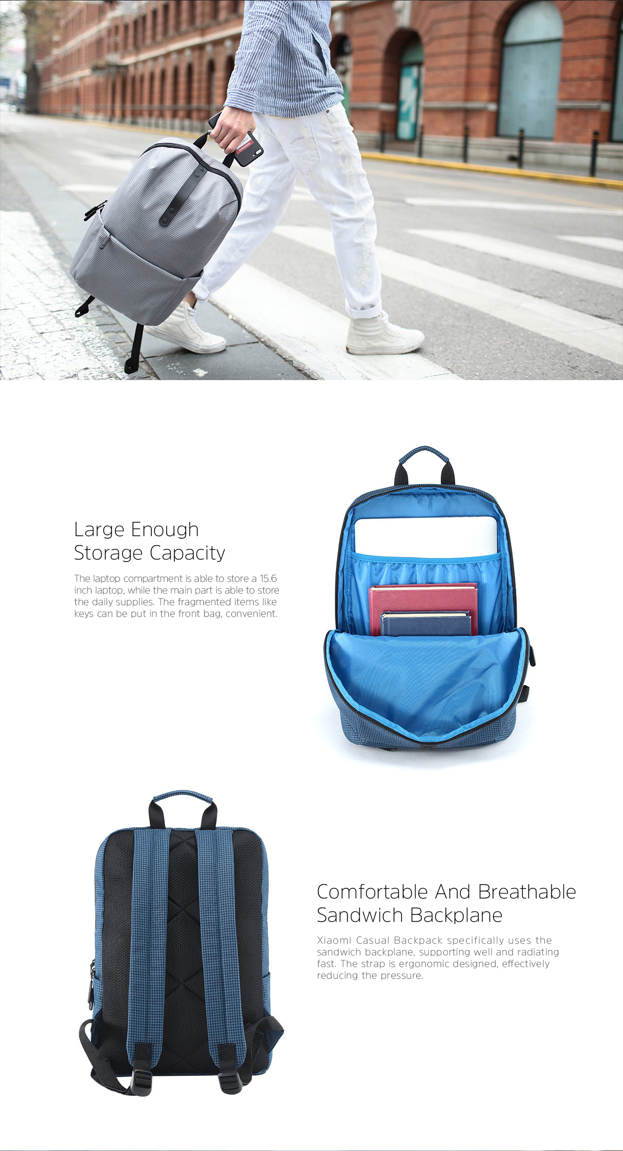 Xiaomi Casual Backpack Waterproof Lightweight Fashionable Large Capcity - Grey