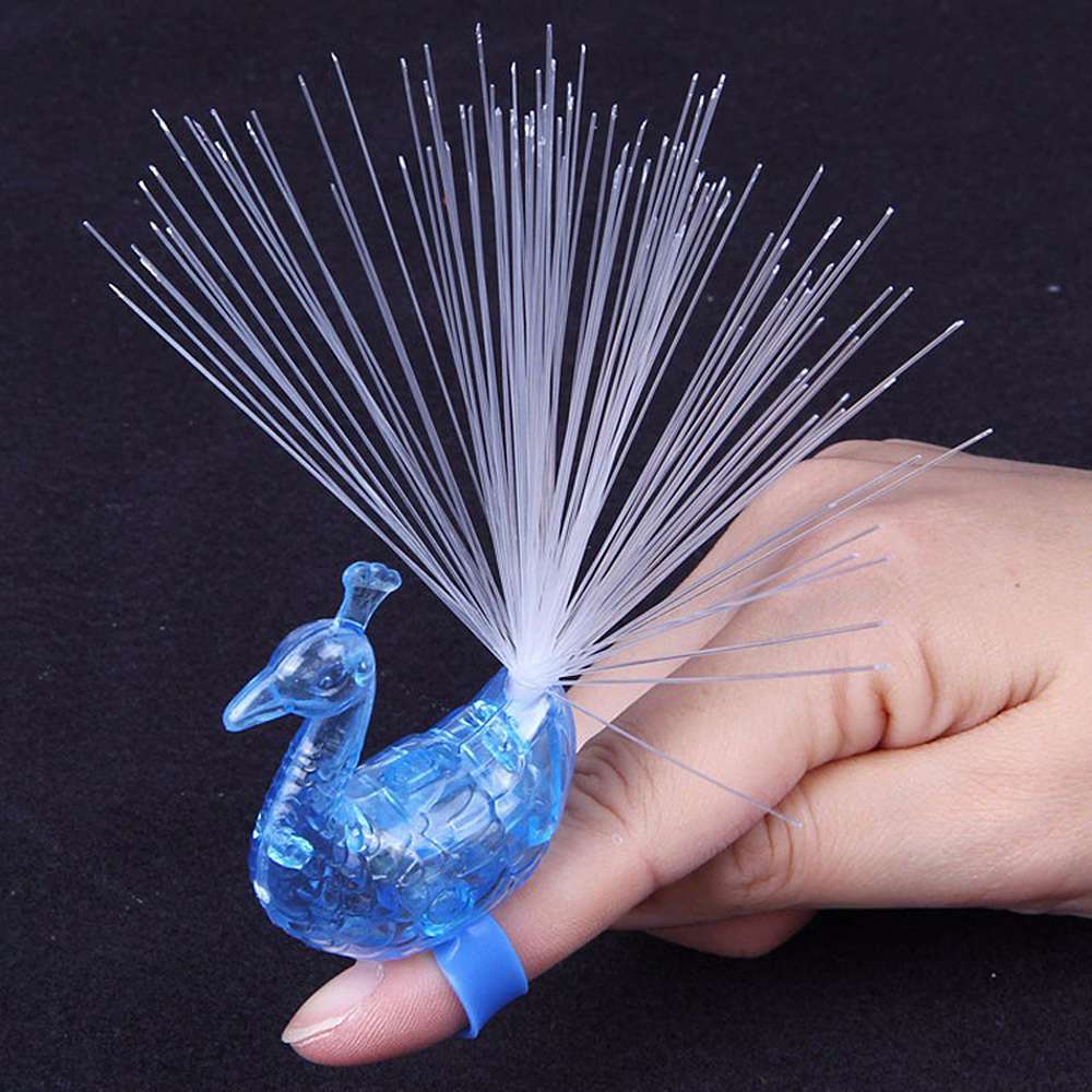 LED Glow Peacock Finger Ring Laser Beams Optical Fiber Toy - Random Color