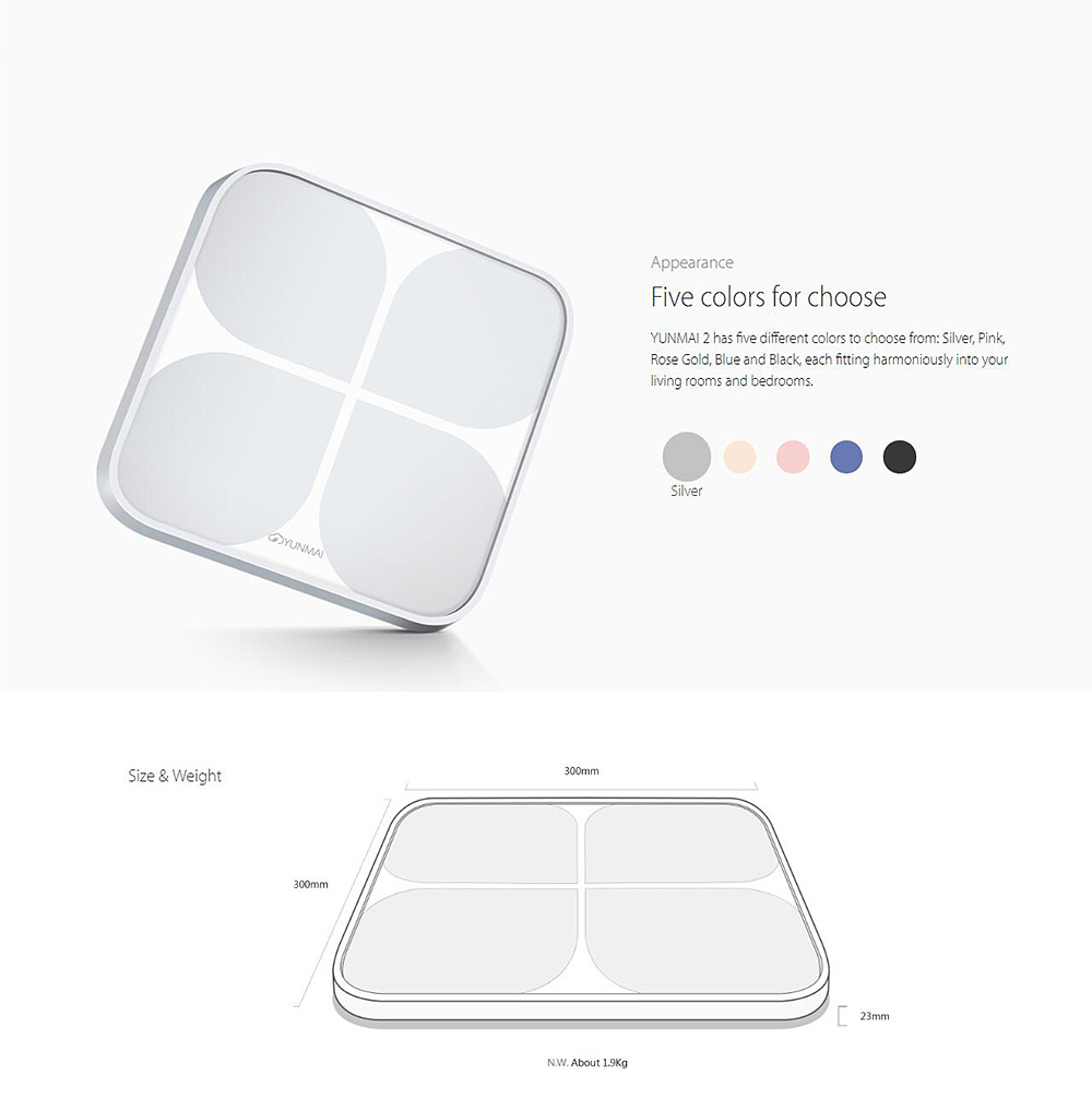 [Internation Version]Yunmai 2 M1601 Smart Body Fat Scale Bluetooth 4.0 APP Remote Control Body Composition Monitor LCD Display -Silver