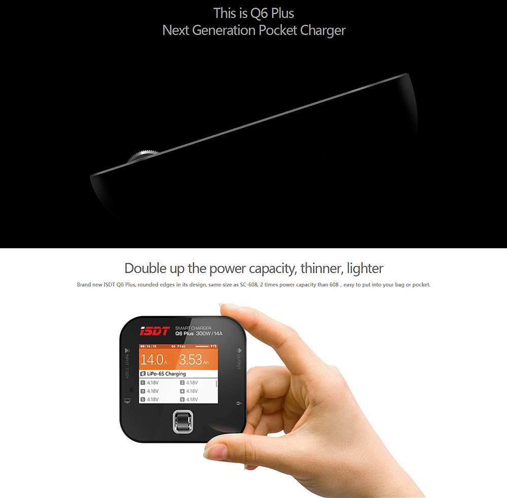 ISDT Q6 Plus 300W 14A MINI Smart LCD Battery Balance Charger - Black