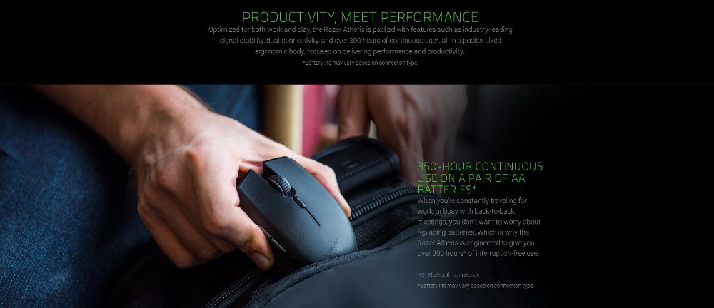 [HK Stock] Razer Atheris Wireless Gaming Mouse Bluetooth 2.4G Portable 7200 DPI Optical Sensor Dual Side Buttons Ambidextrous - Black