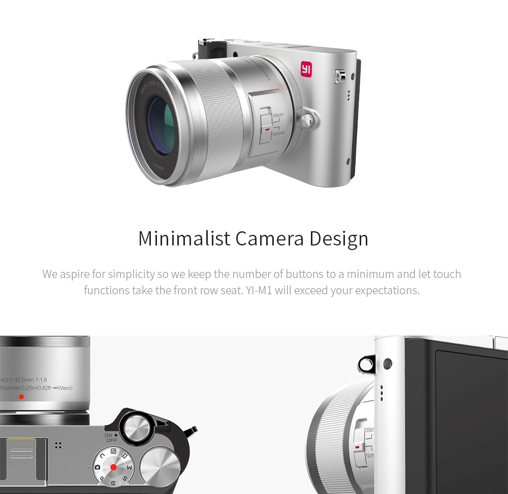 [HK Stock]Original YI M1 Mirrorless Camera Dual Lens WiFi 4K IMX269 Sensor 20MP 3.0" Touch Screen App Control - Black