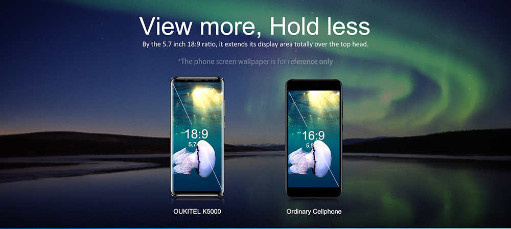 [HK Stock]OUKITEL K5000 5.7 Inch Smartphone 18:9 Aspect Ratio HD+ Screen 4GB 64GB MT6750T Octa Core Android 7.0 Touch ID 16.0MP + 21.0MP Cameras Android 7.0 5000mAh Large Battery - Gold