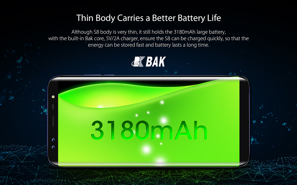 [HK Stock]Blackview S8 5.7 Inch Smartphone 18:9 HD+ Screen 4GB 64GB MT6750T Octa Core Four Camera Android 7.0 Touch ID 3180mAh - Black