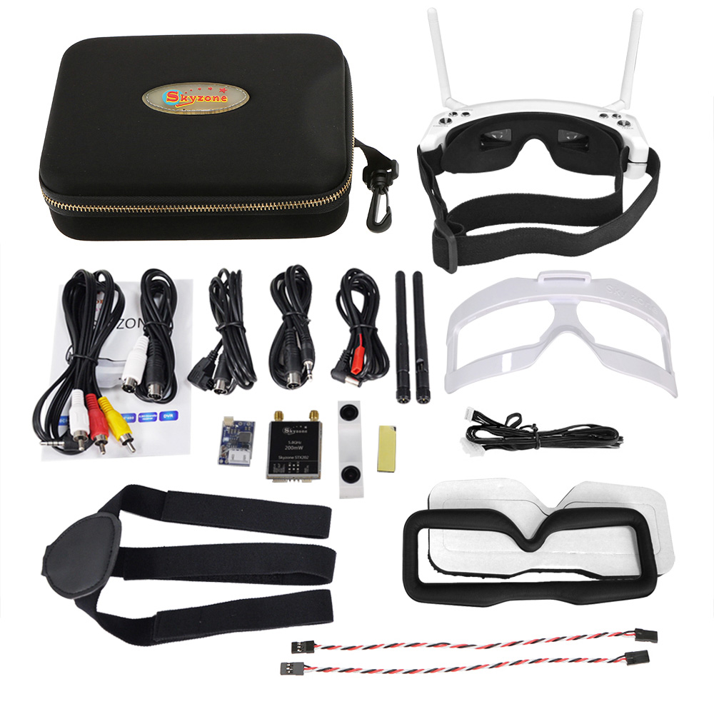 Skyzone SKY02S V+ 3D 5.8G 40CH FPV Goggles with Transmitter Camera Head Tracking HDMI DVR - White