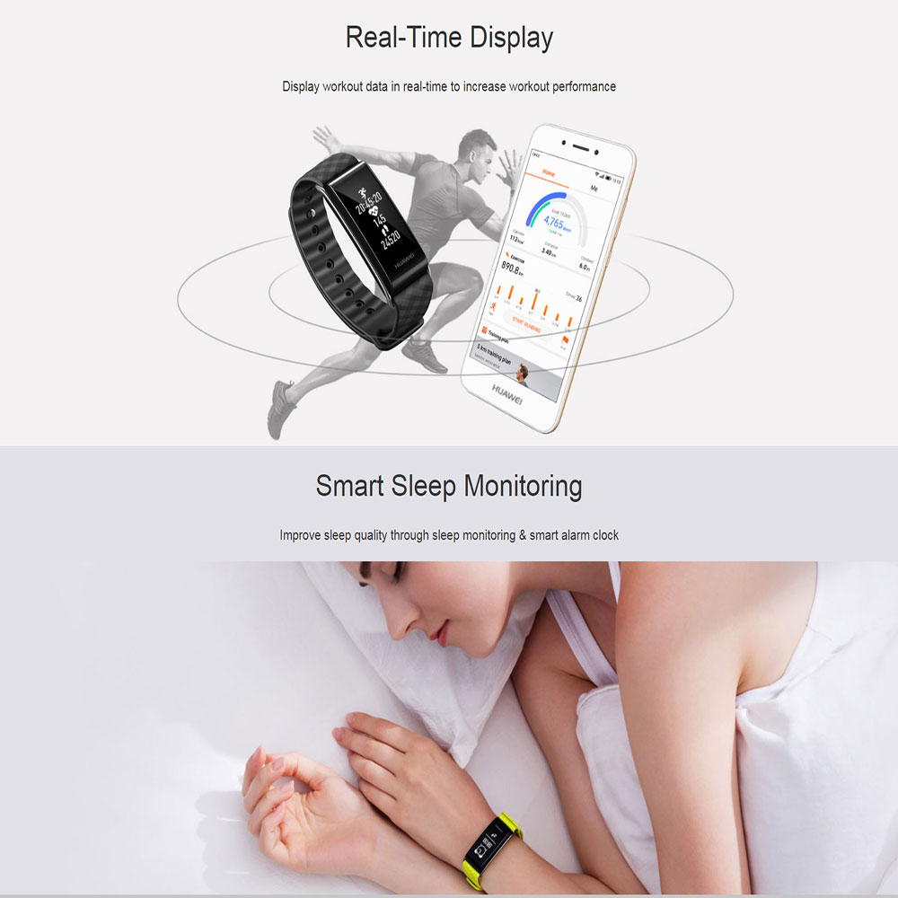 Huawei Honor A2 Smart Wrist Band Heart Rate Monitor Fitness Tracker IP67 Water Resistant Bluetooth Compatible with Android iOS - Black