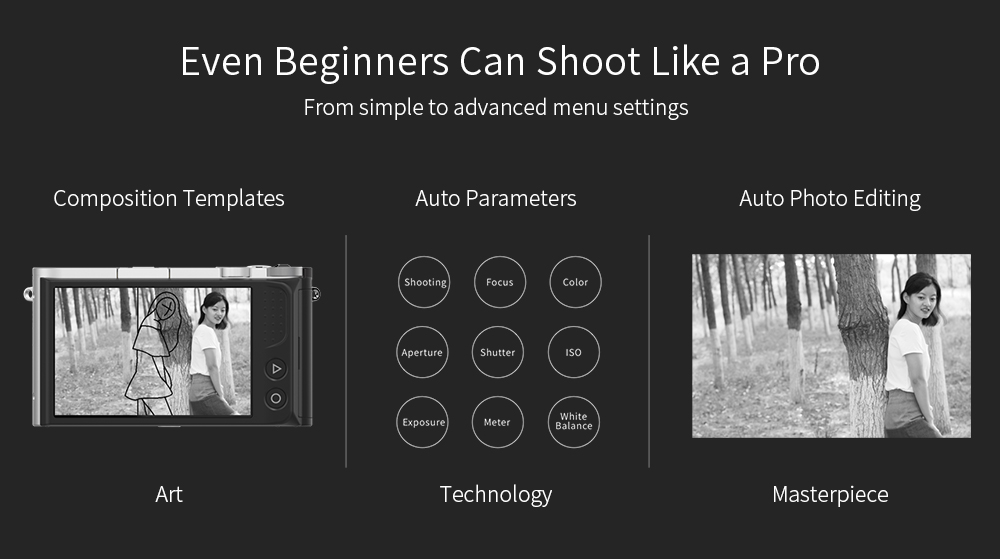 [HK Stock]Original YI M1 Mirrorless Camera Dual Lens WiFi 4K IMX269 Sensor 20MP 3.0" Touch Screen App Control - Black