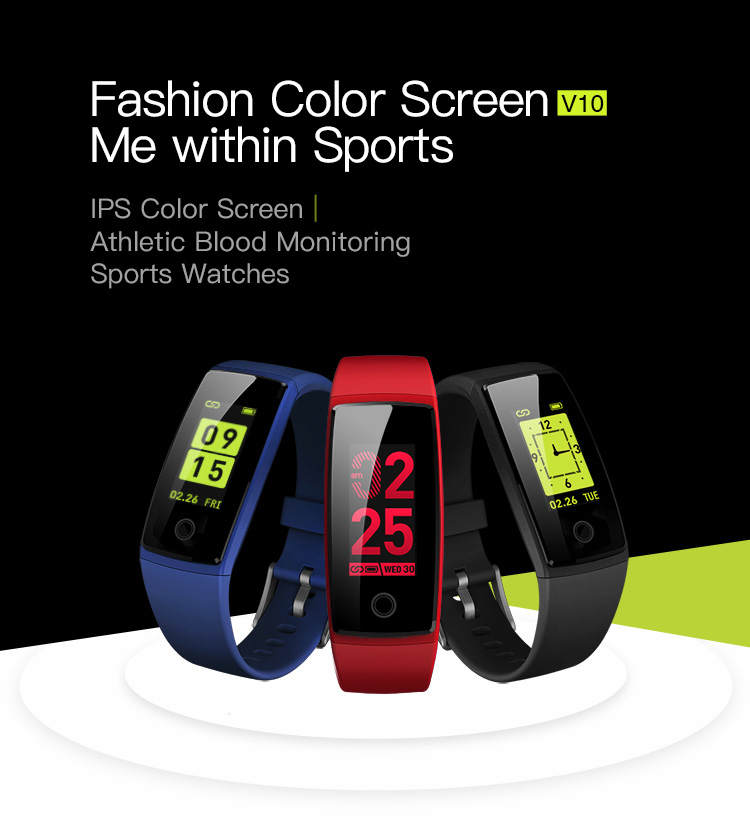 V10 Smart Bracelet 0.96" TFT Bluetooth 4.0 64KB RAM 512KB ROM Pedometer Heart Rate Sleep Monitor Multi-language IP*7 Water Resistant for Android iOS  - Black