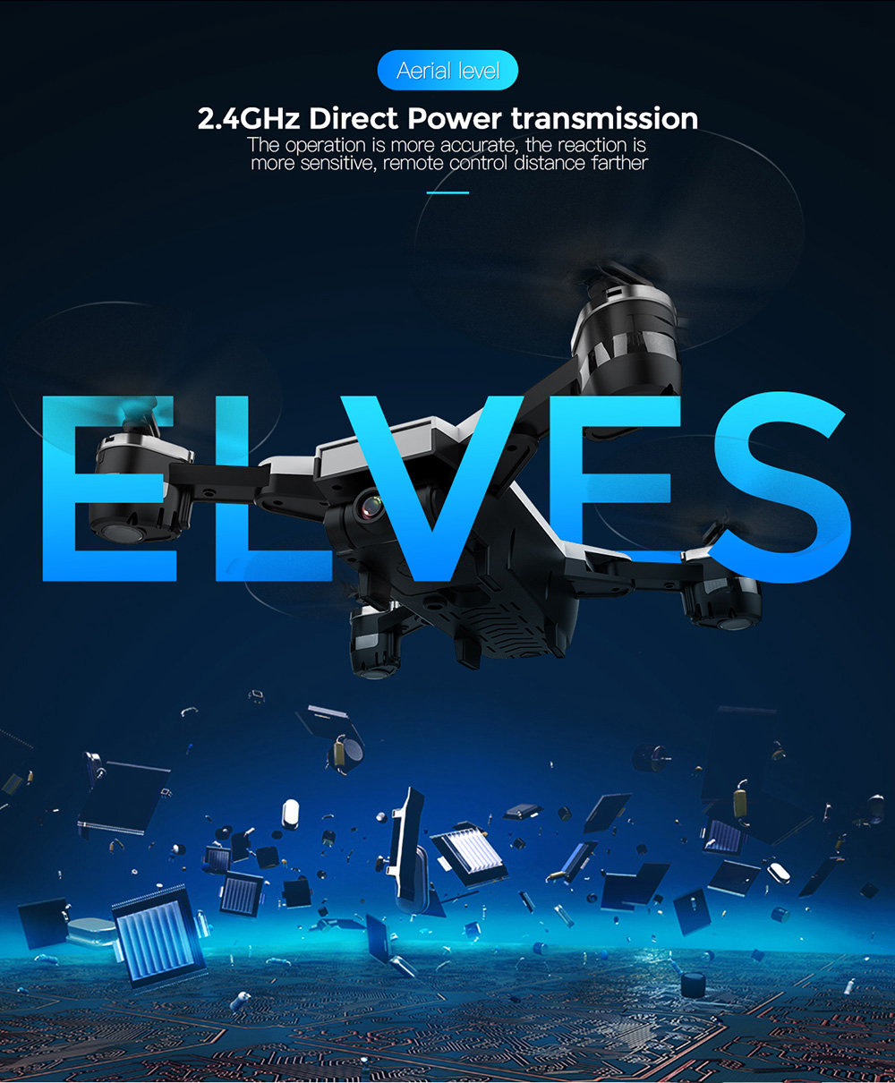 YH-19 ELVES 720P WIFI FPV Foldable Drone with 120 Degree Wide-angle Lens Altitude Hold Mode RC Quadcopter RTF - White