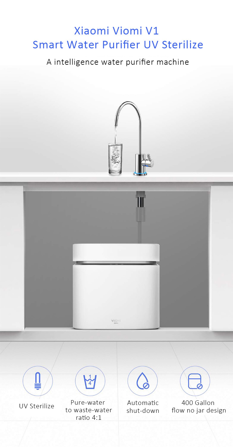 Xiaomi Viomi V1 Smart Water Purifier 400 Gallon Flow Water Quality Indicator APP Control UV Sterilize -White