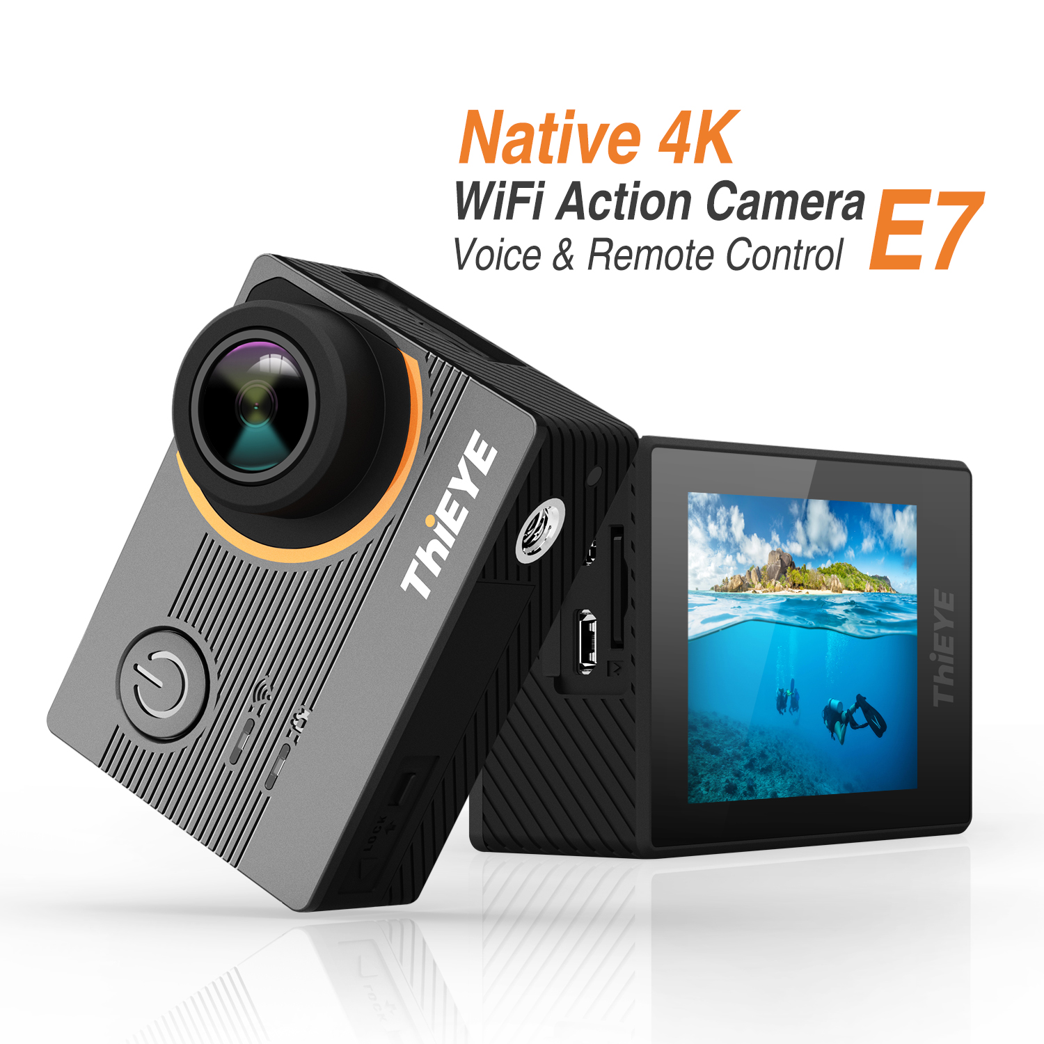 Thieye E7 ICatch V50 Panasonic 34112 2.0 Inch LCD Diving Action Camera Native 4K WiFi  60m Waterproof Voice Control 170 Degrees Wide Angle - Black