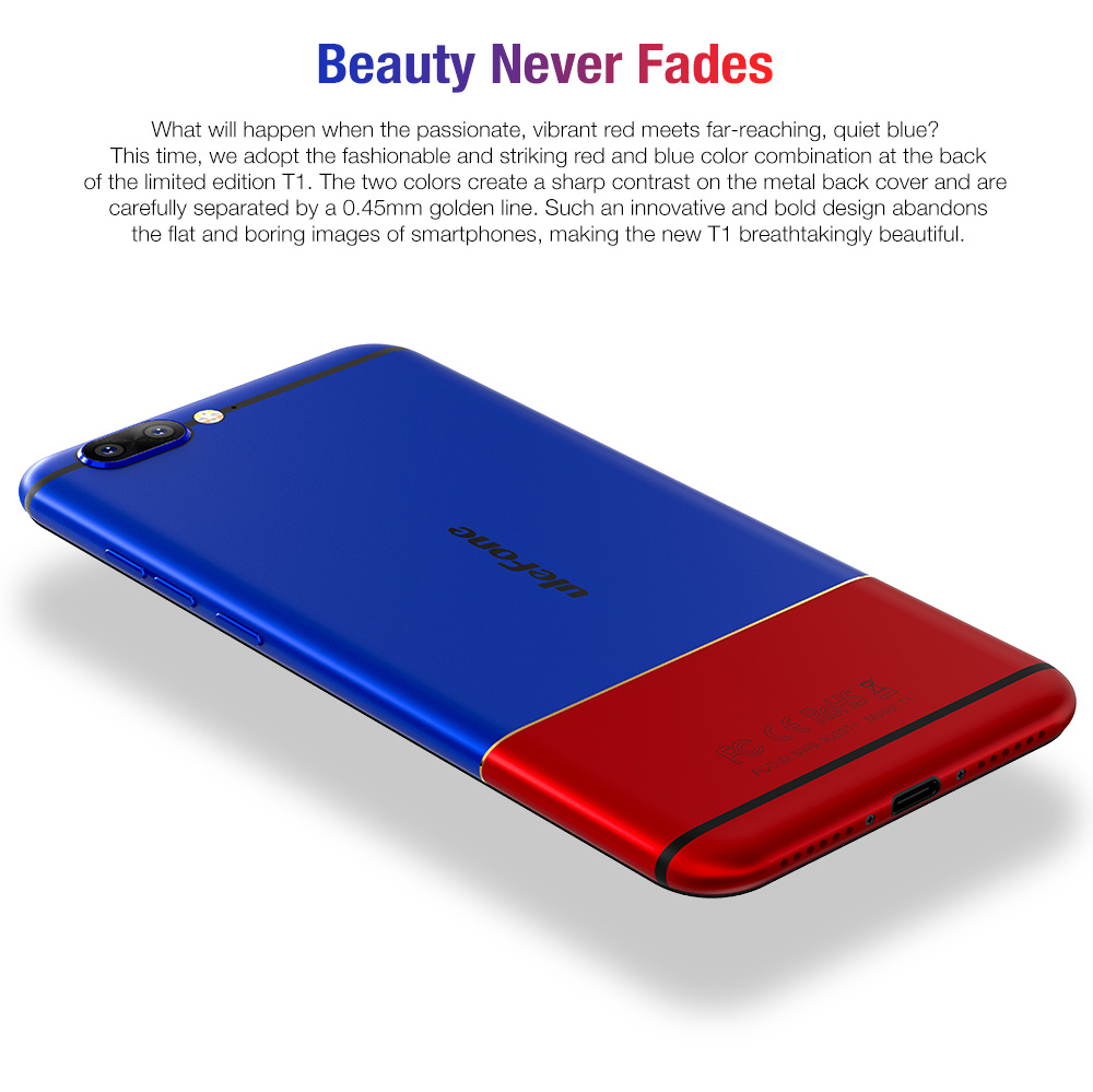 [HK Stock][Global Version]Ulefone T1 5.5 Inch 4G LTE Smartphone Helio P25 Octa Core 2.6Ghz  6GB 128GB 16.0MP Dual Rear Cam Android 7.0 Type-C NXP HiFi Audio - Red Blue