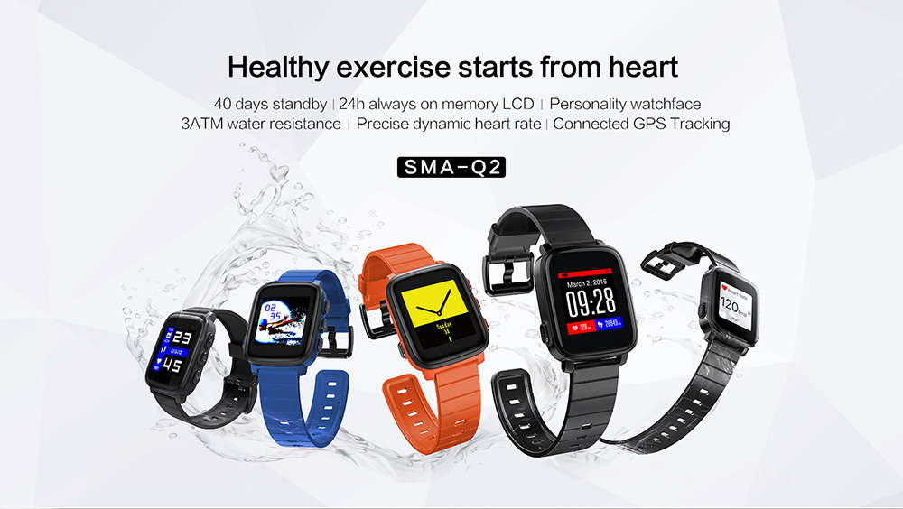 SMA-Q2 Bluetooth Smartwatch  ARM Cortex M4 Blood Pressure Monitor 3ATM Water Resistant 1.28' Colorful Screen - Blue