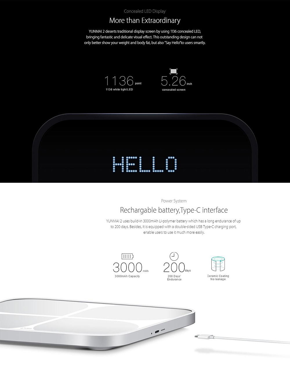 [Internation Version]Yunmai 2 M1601 Smart Body Fat Scale Bluetooth 4.0 APP Remote Control Body Composition Monitor LCD Display -Silver