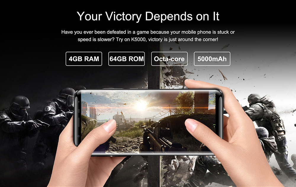 [HK Stock]OUKITEL K5000 5.7 Inch Smartphone 18:9 Aspect Ratio HD+ Screen 4GB 64GB MT6750T Octa Core Android 7.0 Touch ID 16.0MP + 21.0MP Cameras Android 7.0 5000mAh Large Battery - Gold