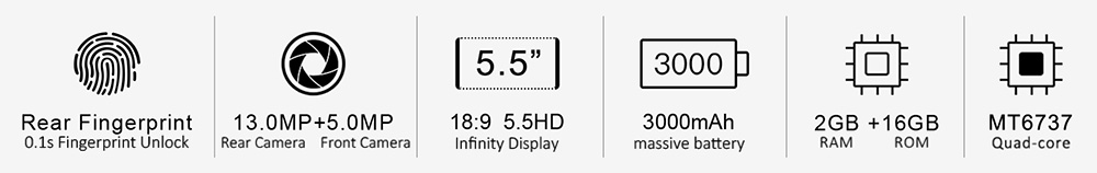 [HK Stock]Oukitel C8 4G 5.5 Inch Smartphone 18:9 Aspect Ratio HD Screen 13.0MP Camera MT6737 Quad Core 2GB RAM 16GB ROM Touch ID 3000mAh - Midnight Black