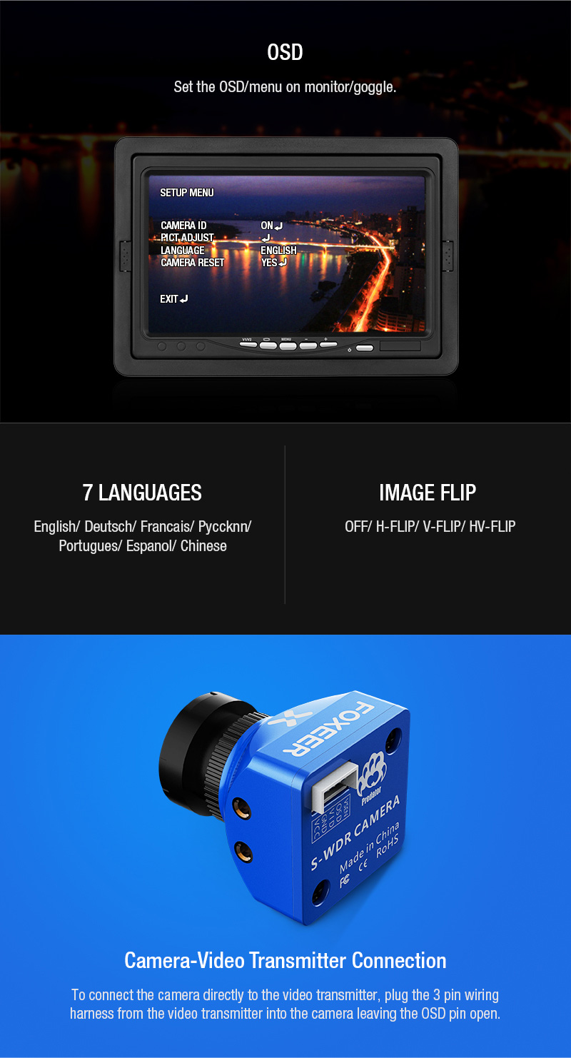 Foxeer Predator Mini S-WDR 1000TVL 2.5mm 4:3 Wide Voltage 5-40V FPV Camera NTSC - Red