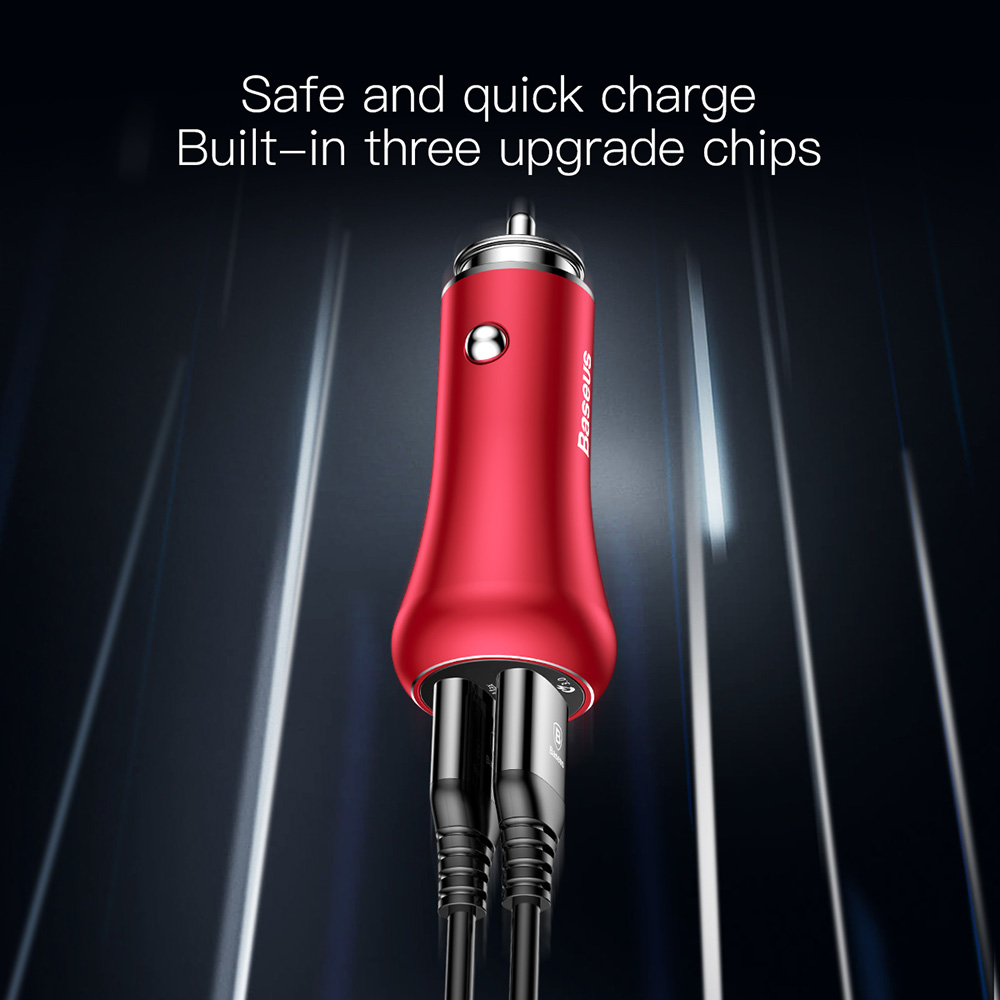 Baseus CCAL-GC01 Car Charger Dual USB Ports QC3.0 Metal Car Charger - Black