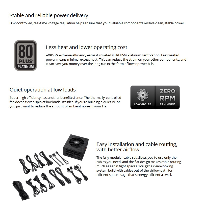 Corsair AX860i 860W Fully Modular Digital Power Supply 80 Plus Platinum Certified - Black