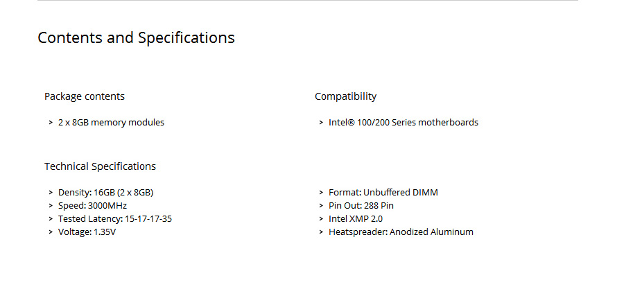 Corsair Vengeance 2 x 8GB DDR4 Memory Modules RGB LED 3000 PC4-24000 C15 Intel 100/200 Series PC Memory Kit - Black