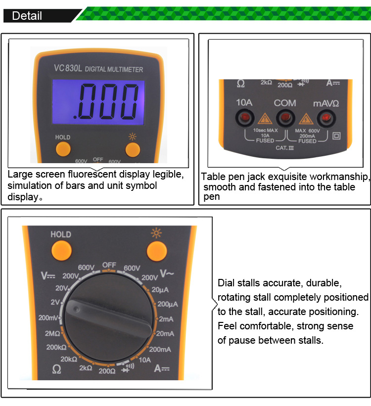 BEST VC830L LCD Digital Multimeter for AC DC Voltage Current Resistance