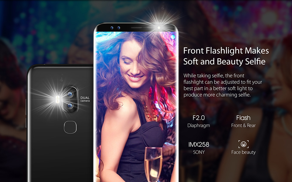[HK Stock]Blackview S8 5.7 Inch Smartphone 18:9 HD+ Screen 4GB 64GB MT6750T Octa Core Four Camera Android 7.0 Touch ID 3180mAh - Black