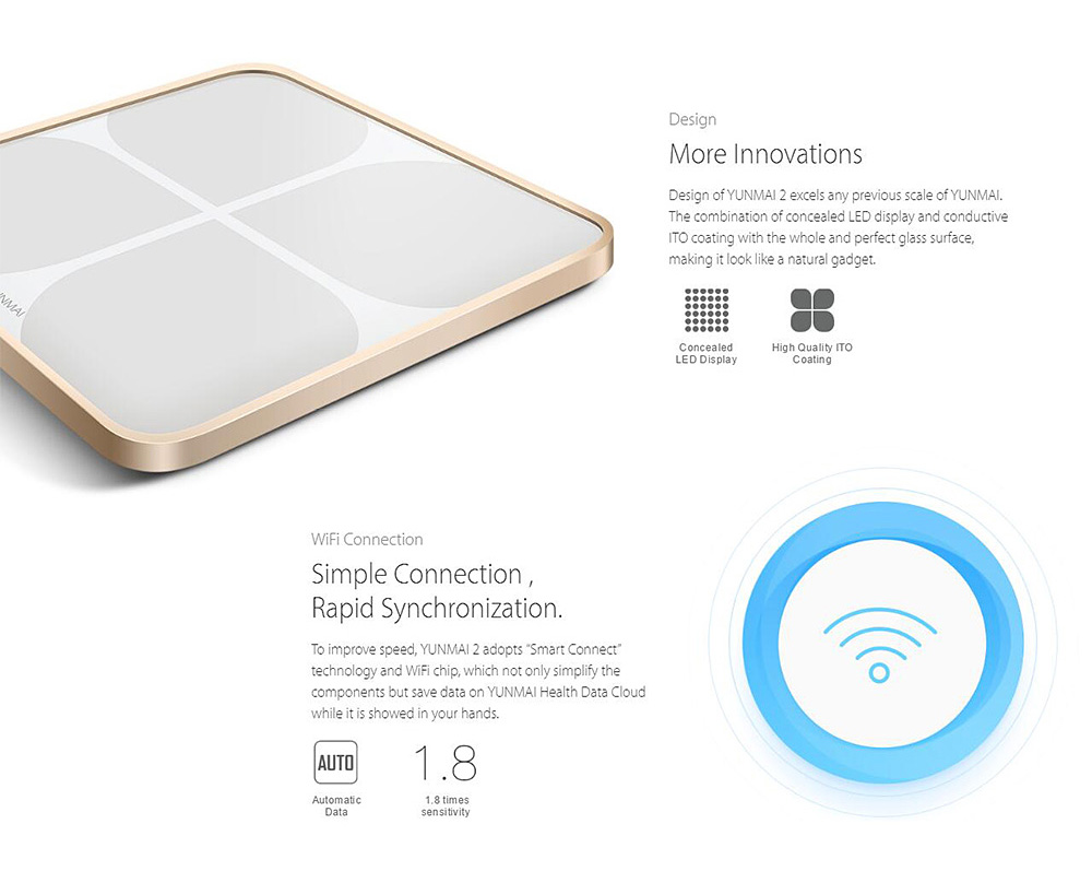 [Internation Version]Yunmai 2 M1601 Smart Body Fat Scale Bluetooth 4.0 APP Remote Control Body Composition Monitor LCD Display -Silver