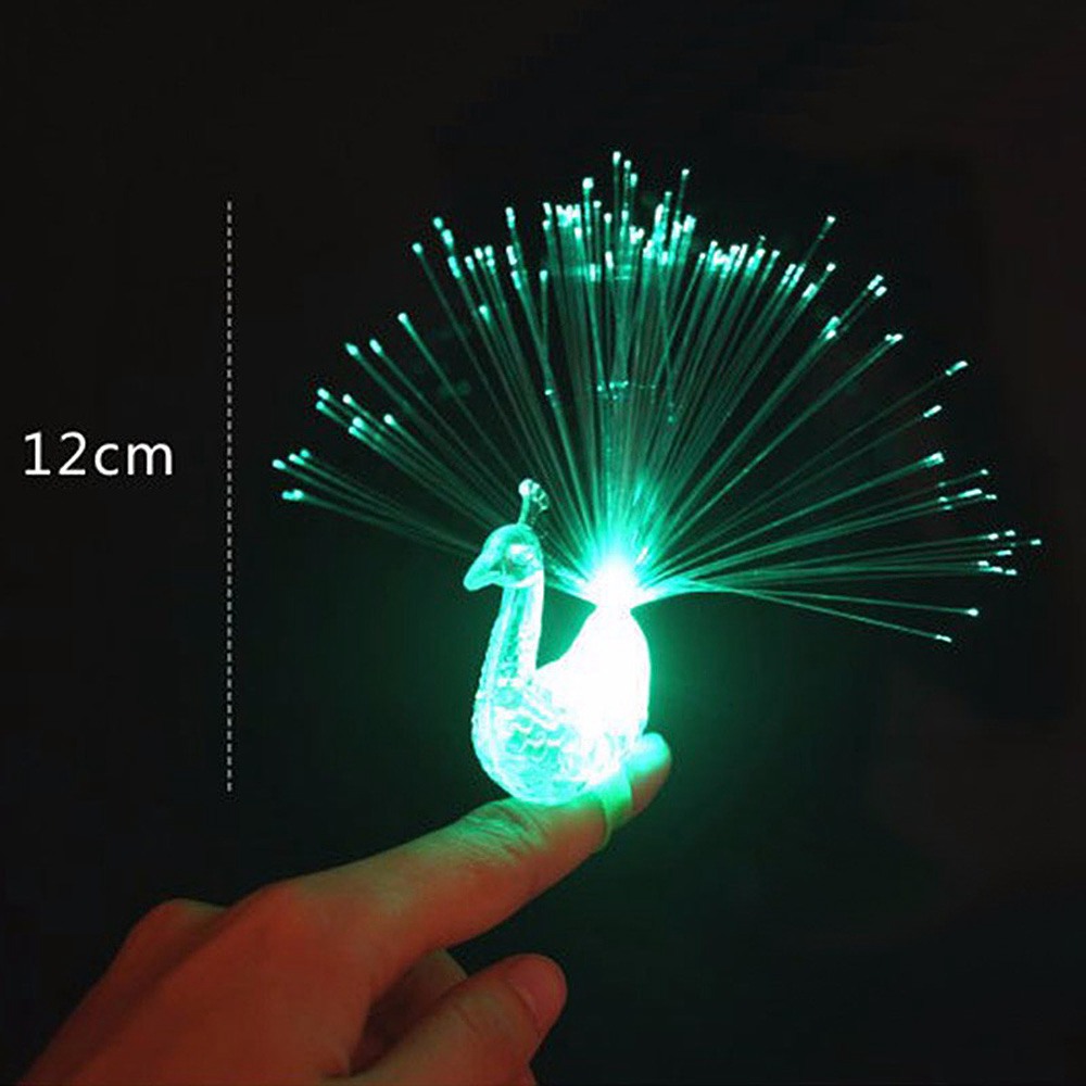 LED Glow Peacock Finger Ring Laser Beams Optical Fiber Toy - Random Color