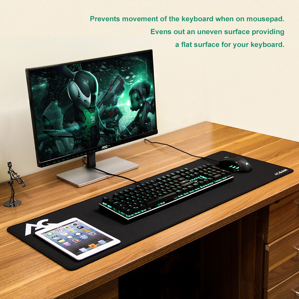 ACGAM P07 Precision Cloth Gaming Mouse Mat Washable 4mm Ultra Thick Extended Water-Resistant 35.4 Inch x 11.8 Inch - Black