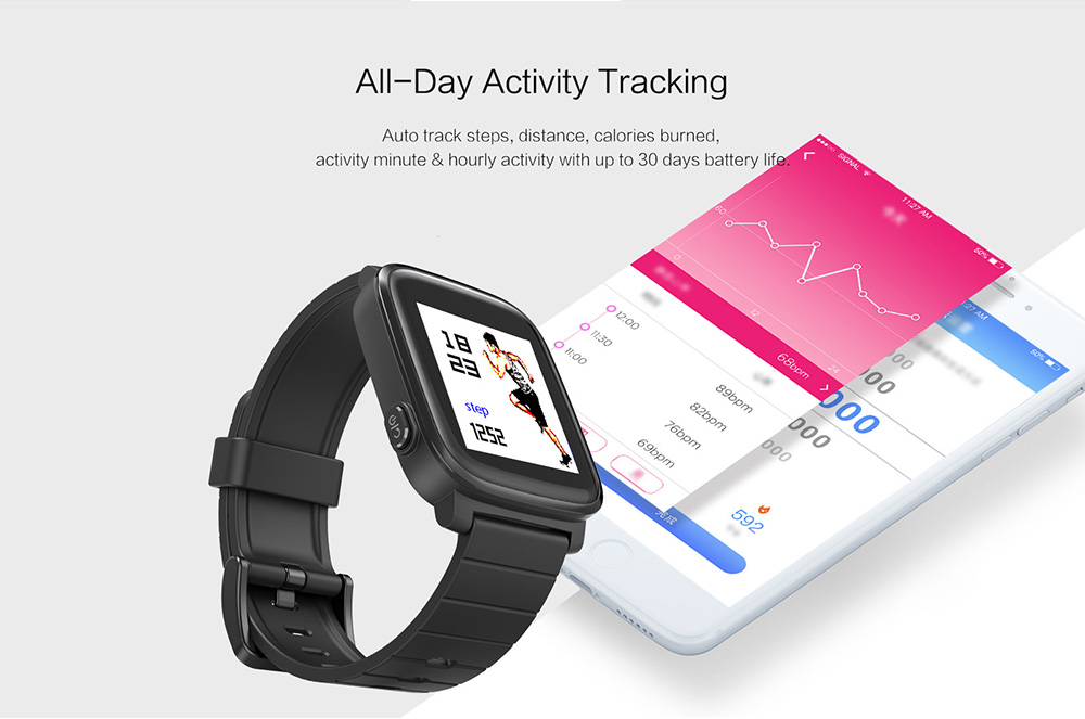 SMA-Q2 Bluetooth Smartwatch  ARM Cortex M4 Blood Pressure Monitor 3ATM Water Resistant 1.28' Colorful Screen - Black