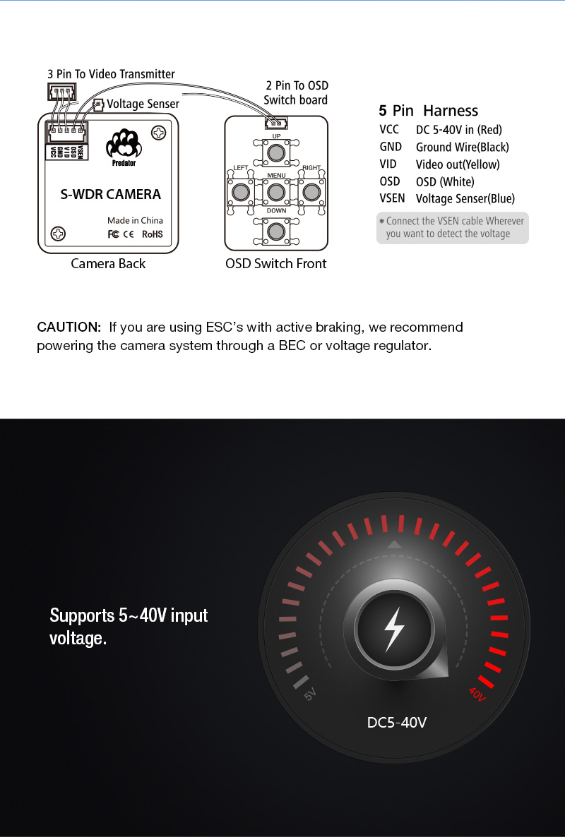 Foxeer Predator Mini S-WDR 1000TVL 2.5mm 4:3 Wide Voltage 5-40V FPV Camera NTSC - Red