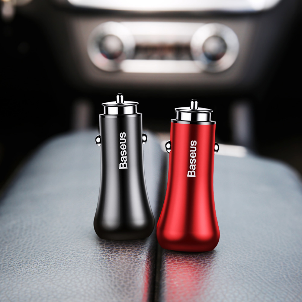 Baseus CCAL-GC01 Car Charger Dual USB Ports QC3.0 Metal Car Charger - Black