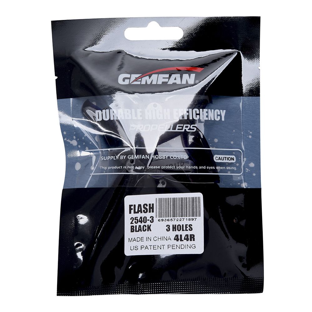 Gemfan Flash 2540 CW CCW 3-Blade Propeller 1.5mm Mounting Hole for Racing Quadcopter - Black