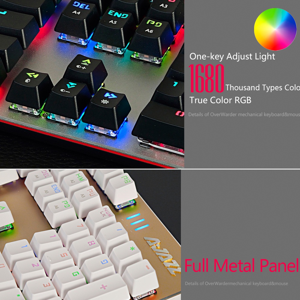 Ajazz Wired RGB Mechanical Keyboard Blue Switch 104 Keys + Gaming Mouse Set With Backlights - White