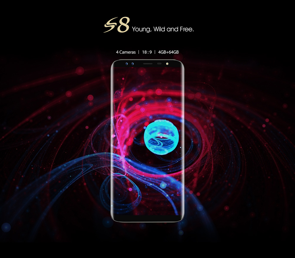 [HK Stock]Blackview S8 5.7 Inch Smartphone 18:9 HD+ Screen 4GB 64GB MT6750T Octa Core Four Camera Android 7.0 Touch ID 3180mAh - Black