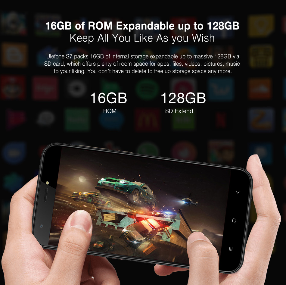 [HK Stock]Ulefone S7 5.0 Inch Smartphone HD Screen Dual Rear Camera 2GB 16GB MT6580A Quad Core Android 7.0 2500mAh Battery - Blue