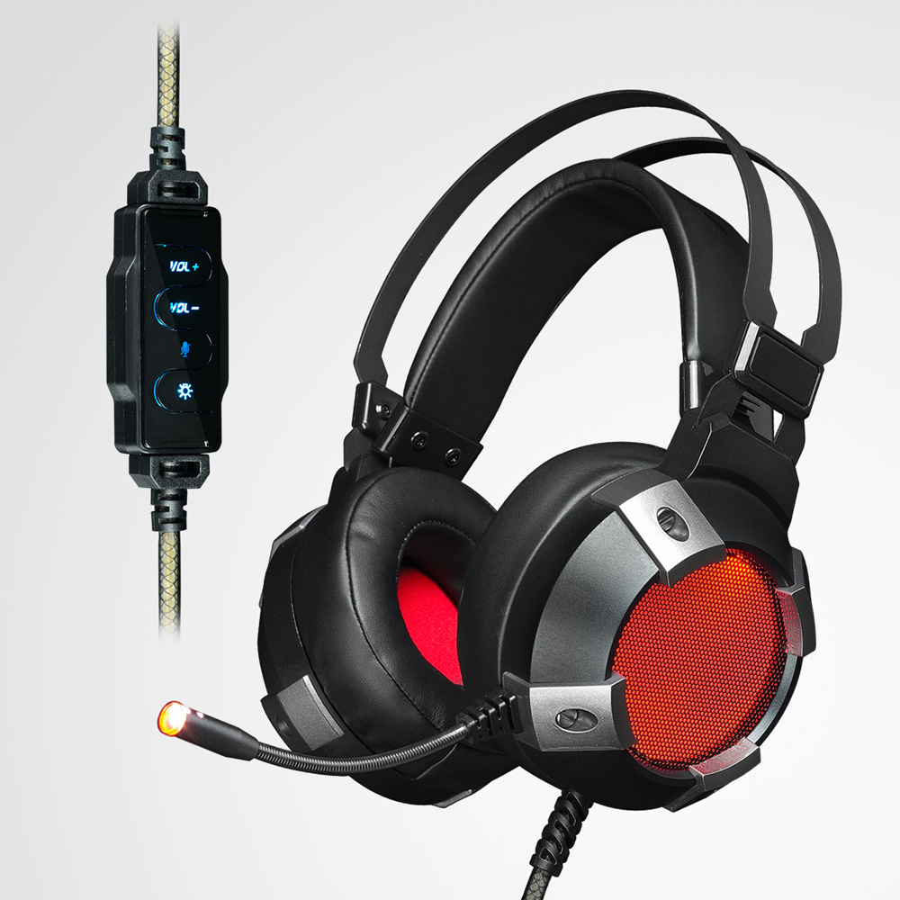 Ajazz AX361 Over-Ear Gaming Headset with Mic USB+3.5mm RGB Backlight Compatible with PC/Laptop - Black