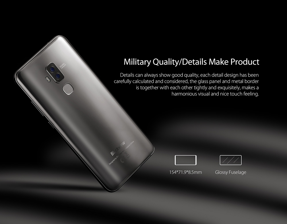 [HK Stock]Blackview S8 5.7 Inch Smartphone 18:9 HD+ Screen 4GB 64GB MT6750T Octa Core Four Camera Android 7.0 Touch ID 3180mAh - Black