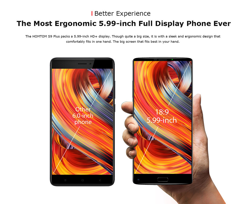 [HK Stock]HOMTOM S9 Plus 5.99 Inch Smartphone 4GB 64GB MT6750T Octa Core 16.0MP + 5.0MP Dual Rear Camera Android 7.0 Touch ID 4050mAh Fast Charge - Black