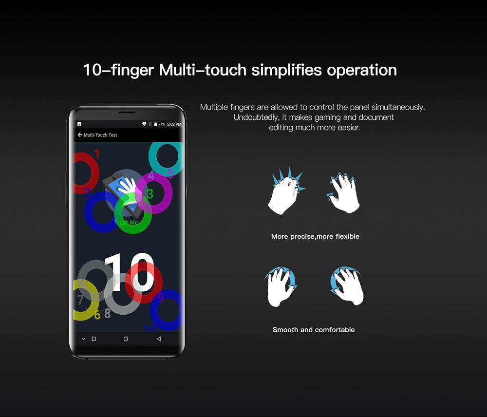 UHANS i8 5.7 Inch Smartphone 18:9 HD+ Full Screen 4GB 64GB MT6750T Octa Core Dual Rear Camera Android 7.0 Touch ID 3500mAh - Black
