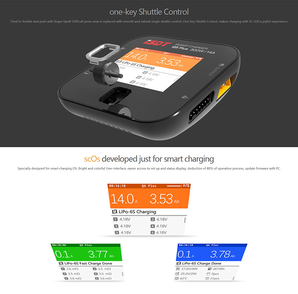 ISDT Q6 Plus 300W 14A MINI Smart LCD Battery Balance Charger - Black