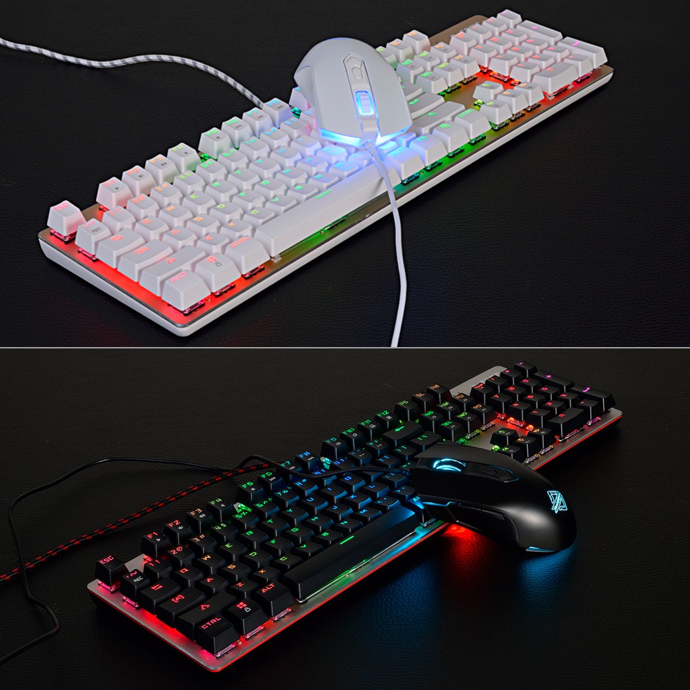 Ajazz Wired RGB Mechanical Keyboard Blue Switch 104 Keys + Gaming Mouse Set With Backlights - White