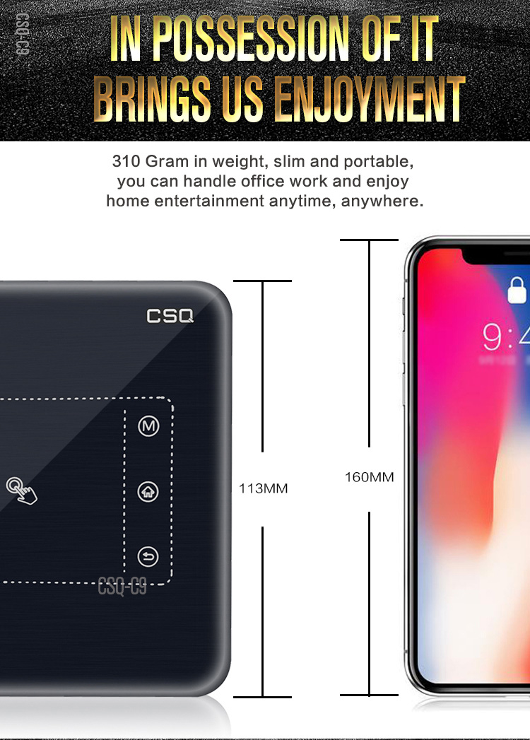 C9 DLP RK3328 Mini Pocket Projector 4K Android 2G/16G 2.4G/5G WiFi Bluetooth Eshare/Airplay/MiraCast - Black