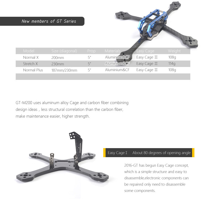 Diatone 2018 GT-M200 SX 230mm Carbon Fiber 6mm Arm Thickness Stretch X Frame Kit - Blue