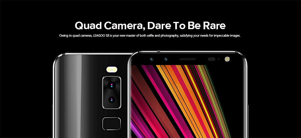 [HK Stock]Leagoo S8 5.7 Inch Smartphone 18:9 HD+ Screen 3GB 32GB MT6750T Octa Core Four Cameras Android 7.0 Touch ID VoLTE - Black