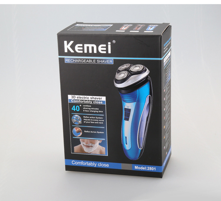 Kemei KM2801 Rechargeable Electric Shaver 3D Triple Floating Heads Men's Razor -Blue