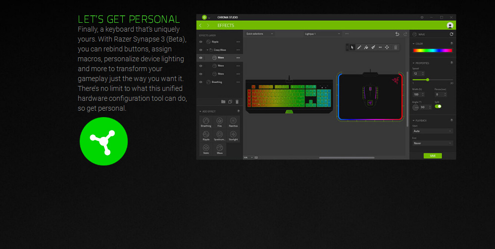 [HK Stock] Razer Cynosa Chroma Pro Multi-color RGB Wired Gaming Keyboard Individual Backlit Keys Spill-Resistant Durable Design - Black