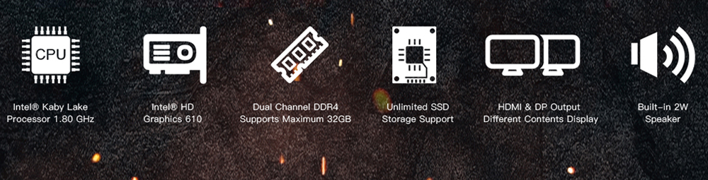 VORKE V5 Barebone Mini PC Intel Kabylake 3865U 1.8 GHz Support Dual-channel DDR4 RAM M.2 HDMI+DP AC WIFI Gigabit LAN Bluetooth4.2 USB3.0 Speaker - Black
