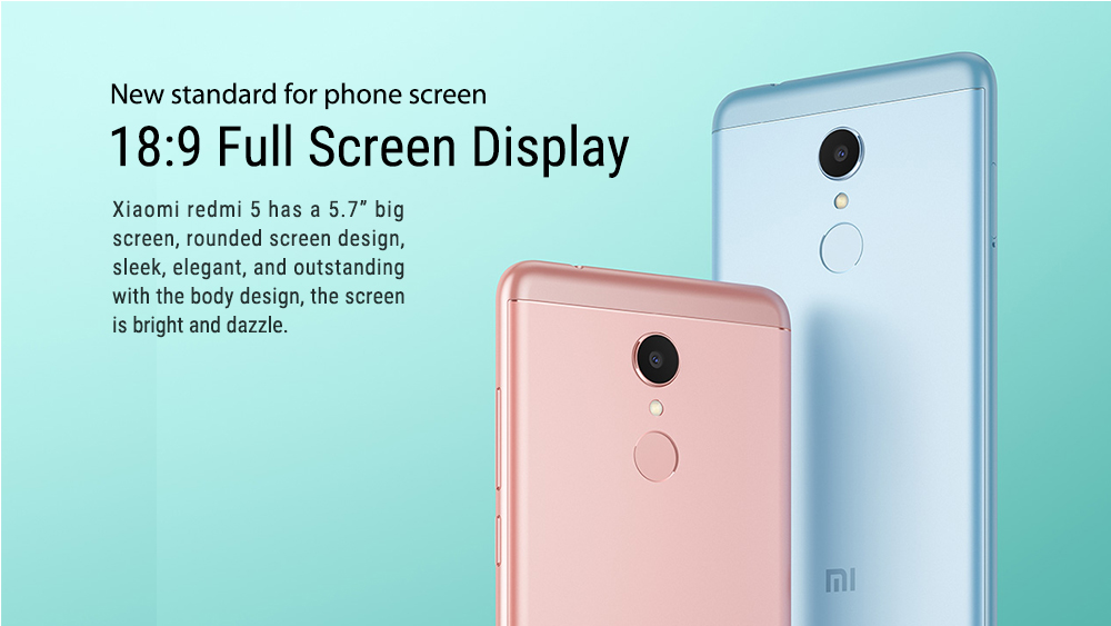 Xiaomi Redmi 5 5.7 Inch 4G LTE Smartphone 18:9 Full Screen 2GB 16GB 12.0MP Cam Qualcomm Snapdragon 450 Octa Core 1.8GHz Touch ID - Rose Gold